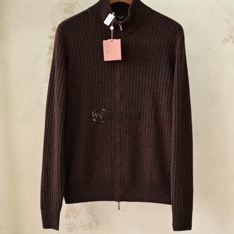 Loro Piana Ribbed Cashmere Zip Cardigan - Dark Brown