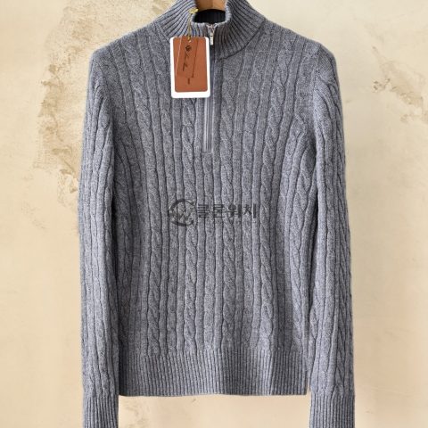 Loro Piana Grey Cable-Knit Half-Zip Sweater