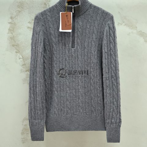 Loro Piana Grey Cable-Knit Half-Zip Sweater