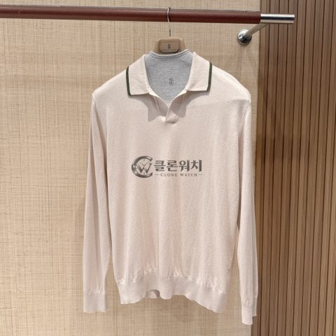 로로피아나 아이보리 긴팔 니트 폴로 스웨터