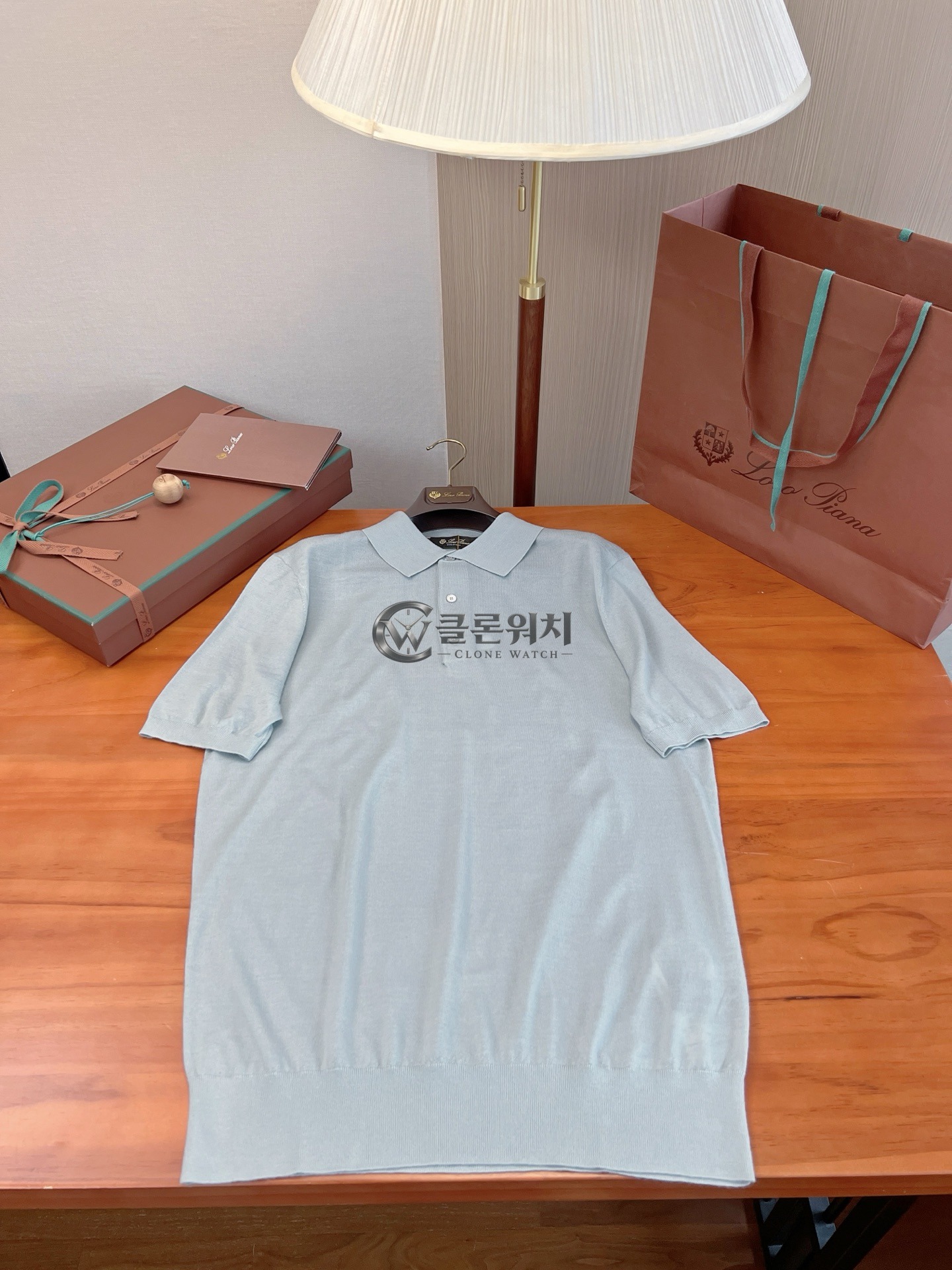 Loro Piana Cashmere-Silk Knit Polo Shirt Powder Blue