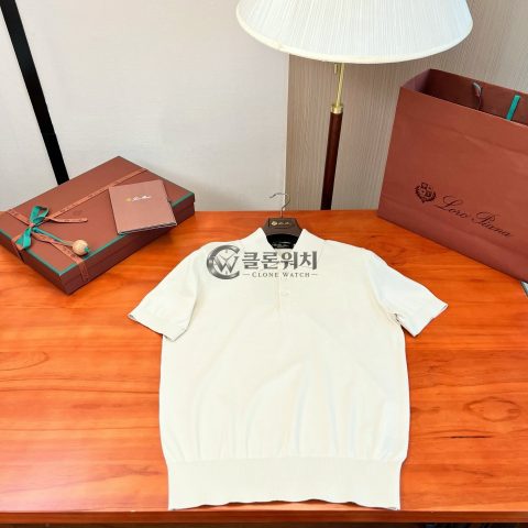로로피아나 화이트 반소매 니트 폴로 셔츠