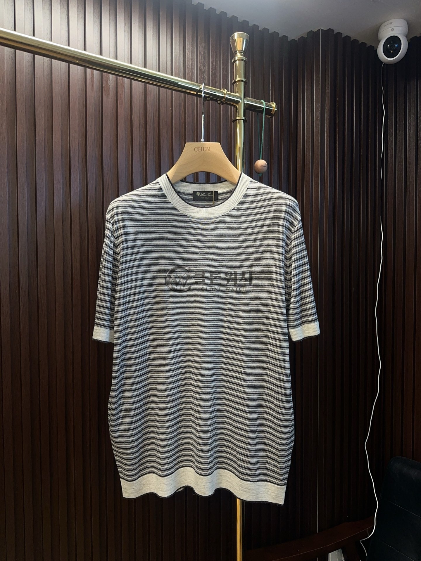 Loro Piana Striped Short-Sleeve Knit T-Shirt Cream and charcoal