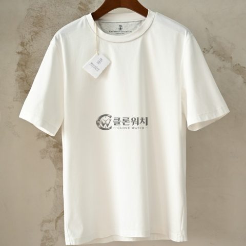 브루넬로 쿠치넬리 화이트 코튼 저지 크루넥 티셔츠