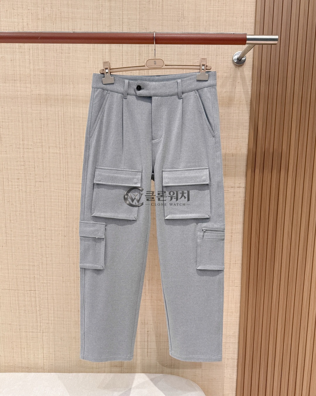 브루넬로 쿠치넬리 그레이 코튼 카고 팬츠
