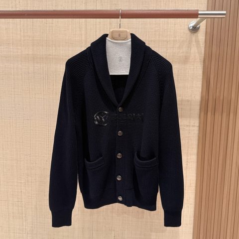 BRUNELLO CUCINELLI Navy Rib-Knit Shawl-Collar Cardigan
