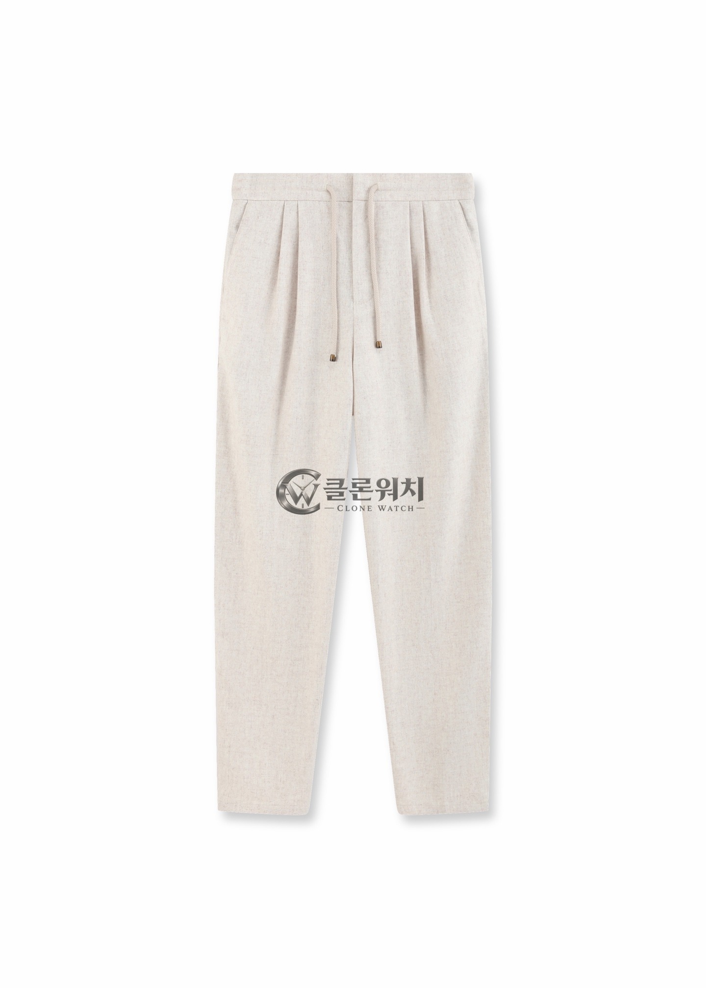 브루넬로 쿠치넬리 베이지 니트 울 드로스트링 팬츠