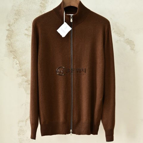 BRUNELLO CUCINELLI Brown Cashmere Full-Zip Cardigan
