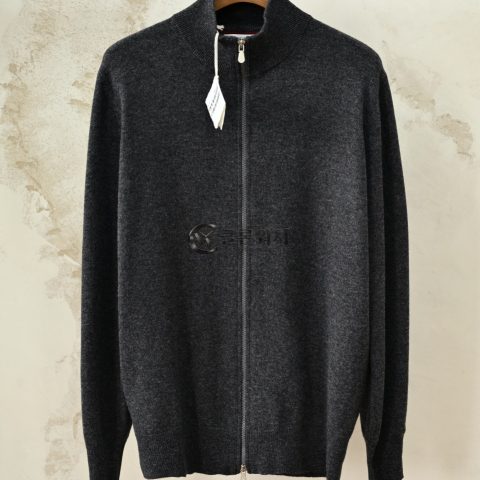 BRUNELLO CUCINELLI Dark Grey Cashmere High-Neck Zip Cardigan