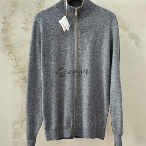 BRUNELLO CUCINELLI Grey Cashmere High-Neck Zip Cardigan