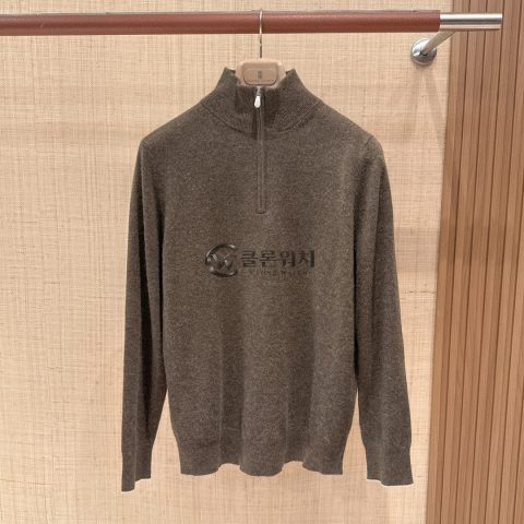 브루넬로 쿠치넬리 브라운 캐시미어 하프 집업 스웨터