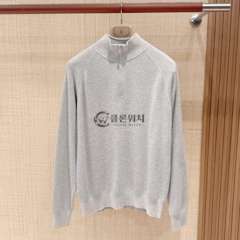브루넬로 쿠치넬리 그레이 골지 하프집업 스웨터