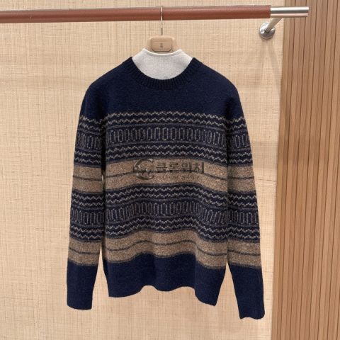 Brunello Cucinelli Fair Isle Crewneck Sweater in Navy and Beige
