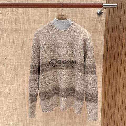 BRUNELLO CUCINELLI Fair Isle Crewneck Sweater in Beige and Gray