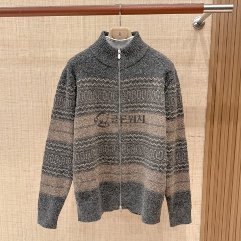 Brunello Cucinelli Grey Fair Isle Zip-Up Cardigan
