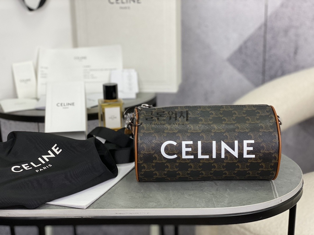 셀린느 CELINE Cylinder Bag in Triomphe Canvas and Calfskin Tan