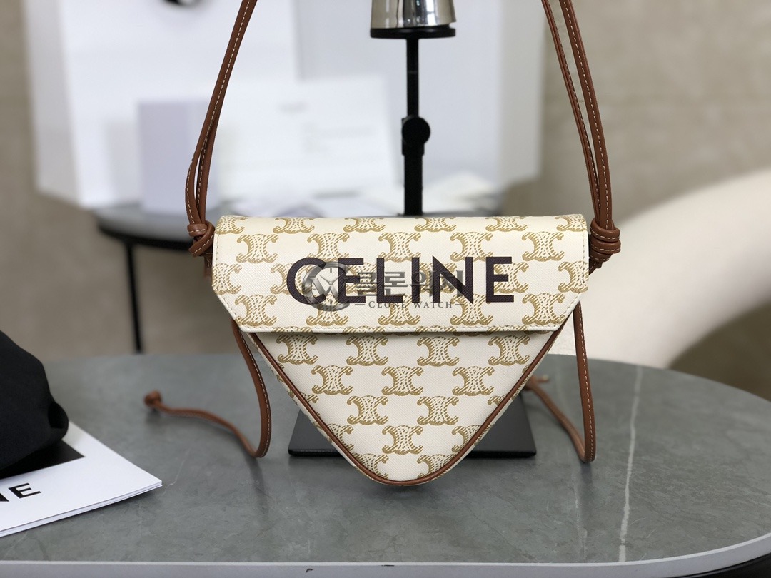셀린느 CELINE Mini Triangle Bag in Triomphe Canvas with CELINE Print - Tan