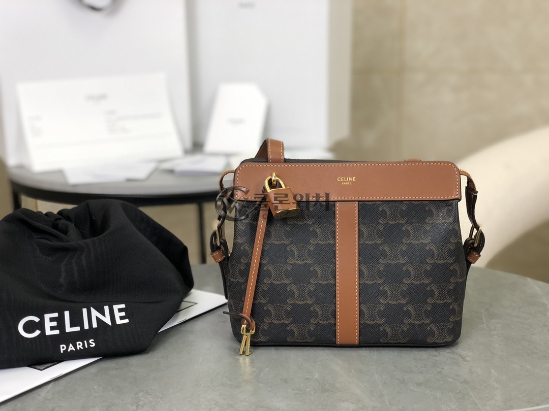셀린느 CELINE Triomphe Canvas Lock Bag Tan