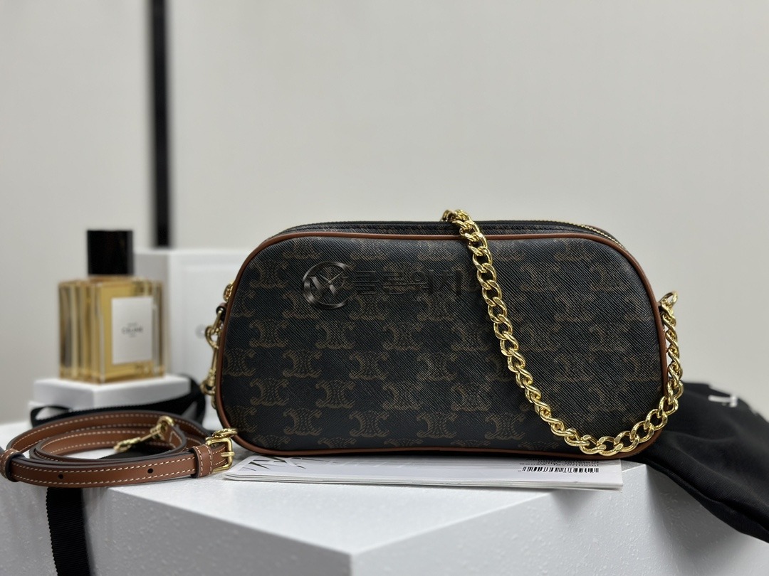 셀린느 CELINE Triomphe Canvas Chain Shoulder Bag in Brown