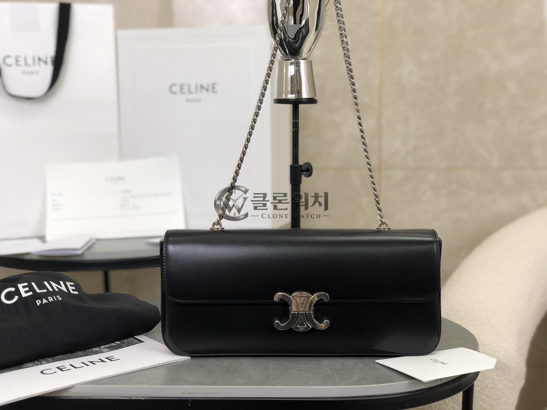셀린느 CELINE Small Chain Triomphe Bag in Shiny Calfskin - Black