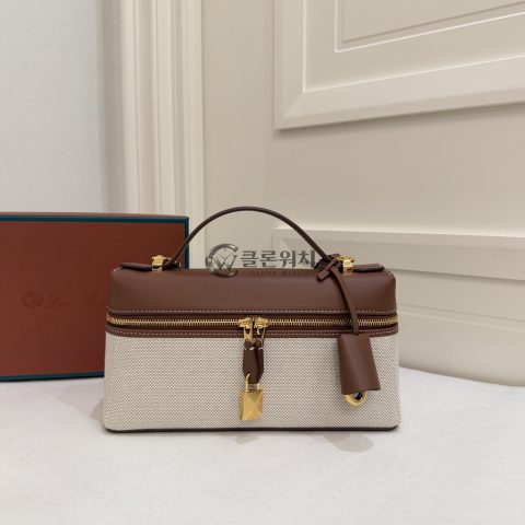 Loro Piana Extra Vanity Case in Natural Canvas and Caramel Sugar Leather Natural and Caramel Brown
